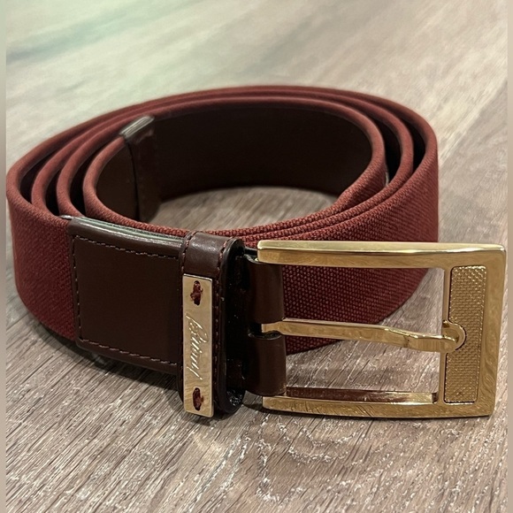 Brioni Size 44 Handmade in Italy Wine Burgundy Solid Brass Buckle Lux Belt EUC - Picture 1 of 14